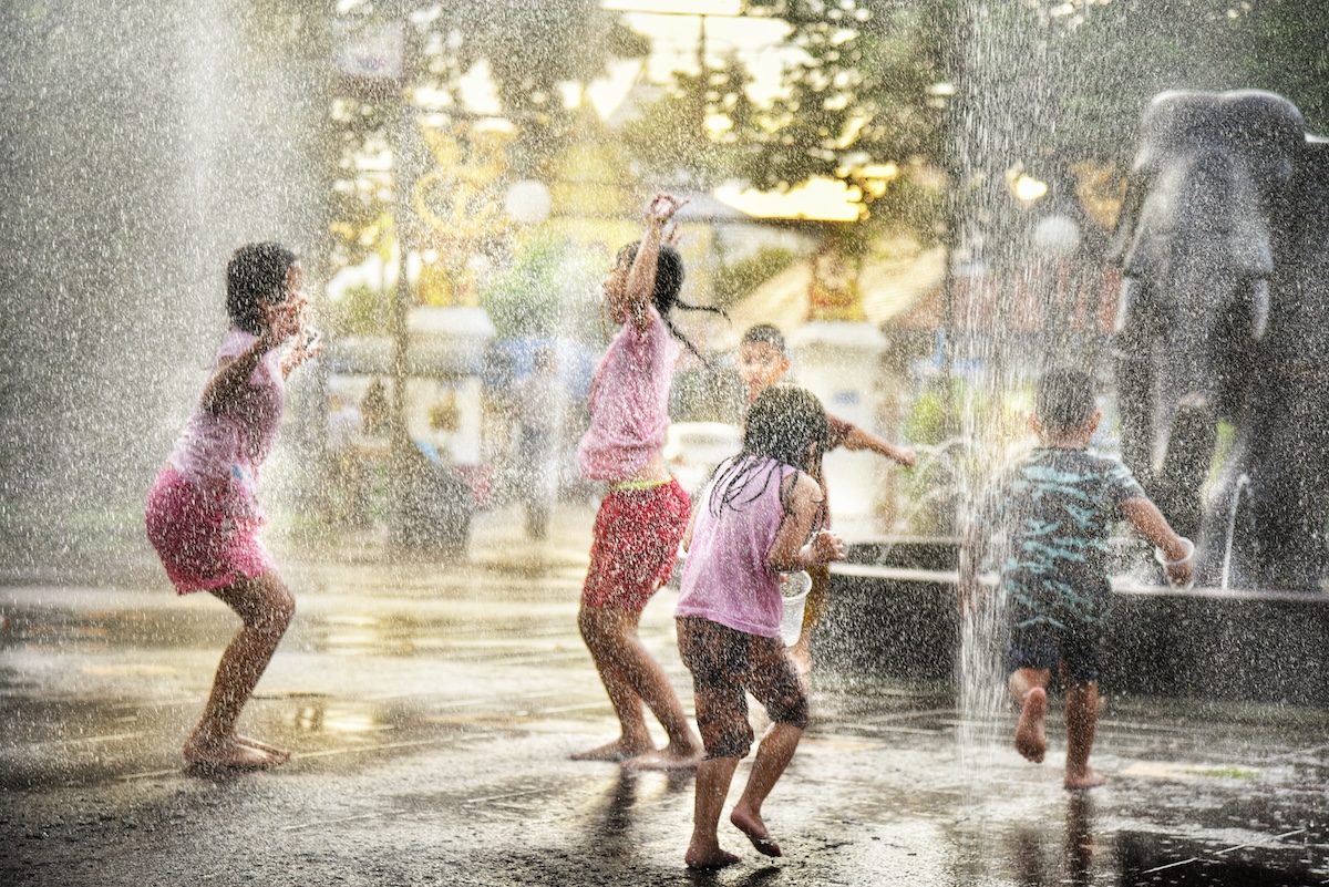 Kids playing at water park